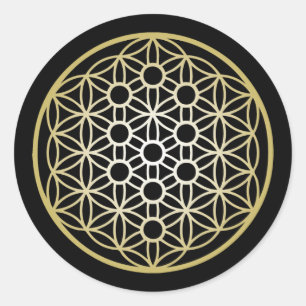 Tree of Life with Flower of Life - Gold Classic Round Sticker