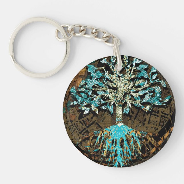 Tree of Life with Green and Blue Colours Key Ring (Front)