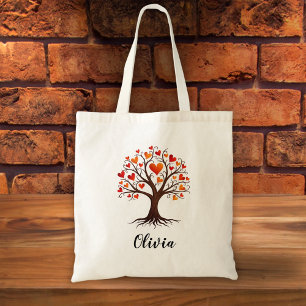 Tree of Life with Heart-shaped Leaves Tote Bag
