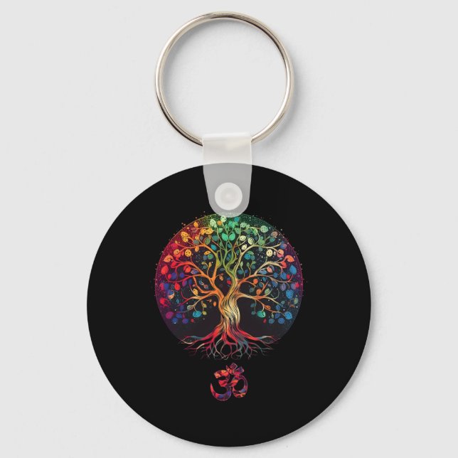 Tree Of Life With Om Symbol Yoga  Key Ring (Front)