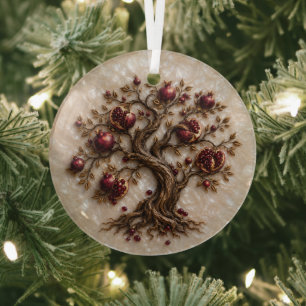 Tree of Life with Pomegranates 3D Relief Art Glass Tree Decoration