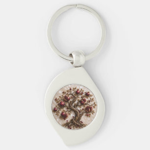 Tree of Life with Pomegranates 3D Relief Art Key Ring