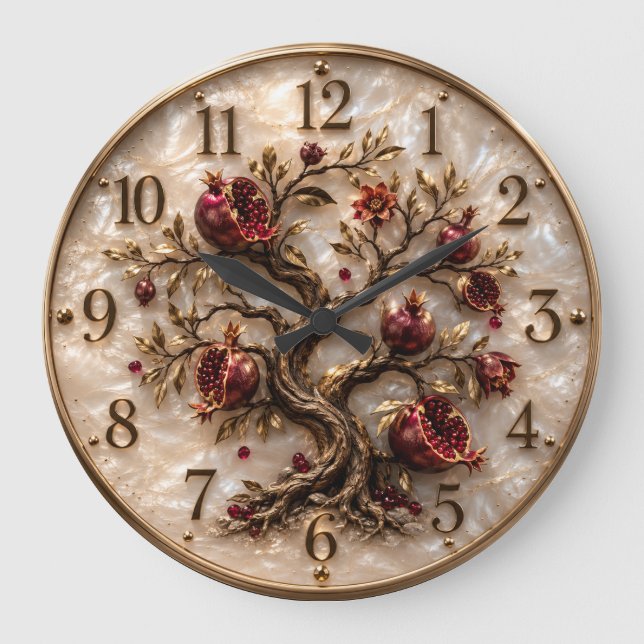 Tree of Life with Pomegranates | 3D Relief Art Large Clock (Front)