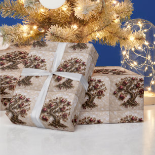 Tree of Life with Pomegranates 3D Relief Art Wrapping Paper