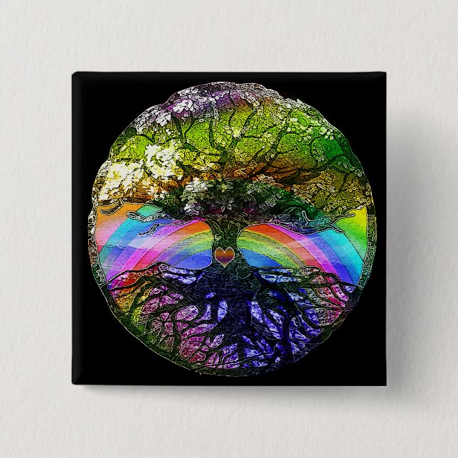 Tree of Life with Rainbow Heart 15 Cm Square Badge (Front)