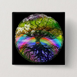 Tree of Life with Rainbow Heart 15 Cm Square Badge