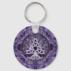 Tree of life with Triquetra Amethyst and silver Key Ring