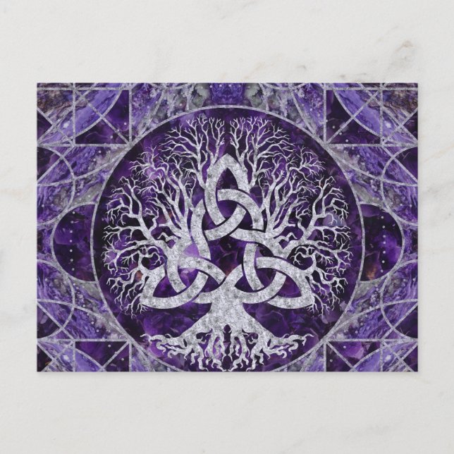 Tree of life with Triquetra Amethyst and silver Postcard (Front)
