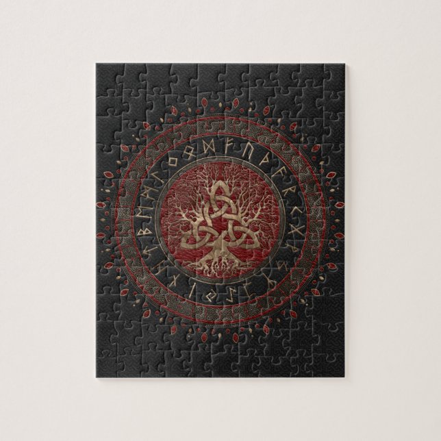 Tree of life with Triquetra Black Red Leather Jigsaw Puzzle (Vertical)