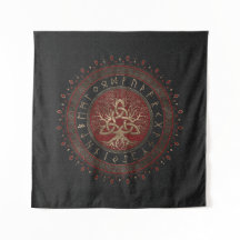 Tree of life with Triquetra Black Red Leather