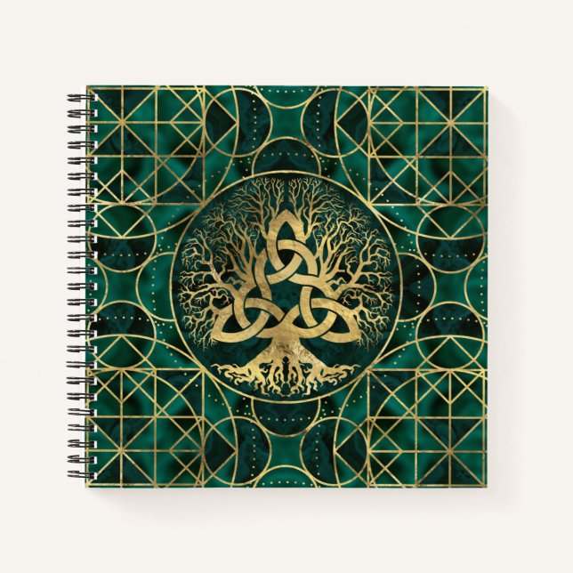 Tree of life with Triquetra Malachite and Gold Notebook (Front)