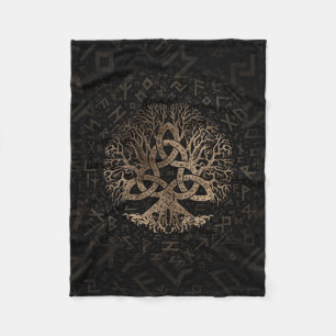 Tree of life with Triquetra on Futhark pattern Fleece Blanket