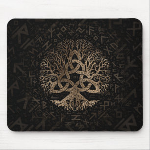 Tree of life with Triquetra on Futhark pattern Mouse Mat