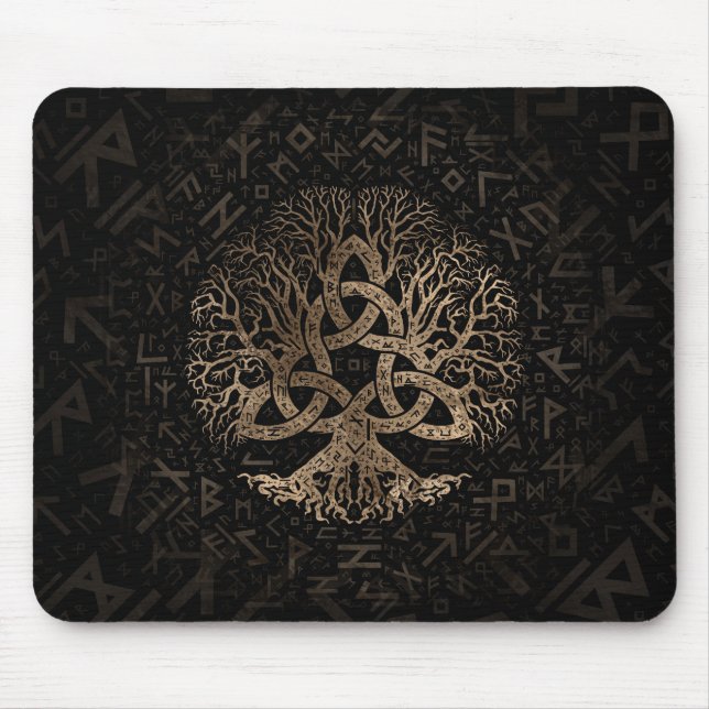 Tree of life with Triquetra on Futhark pattern Mouse Mat (Front)