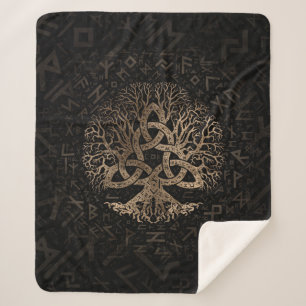 Tree of life with Triquetra on Futhark pattern Sherpa Blanket