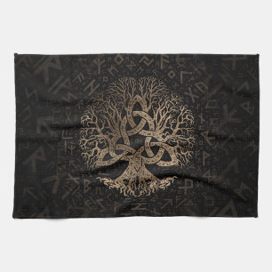 Tree of life with Triquetra on Futhark pattern Tea Towel