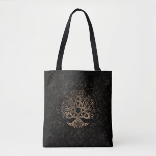 Tree of life with Triquetra on Futhark pattern Tote Bag