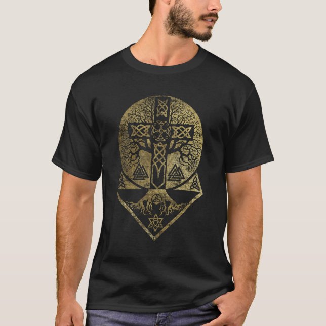 Tree of life  -Yggdrasil  and Celtic Cross T-Shirt (Front)