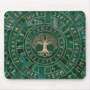 Tree of life -Yggdrasil and Futhark - Malachite Mouse Mat