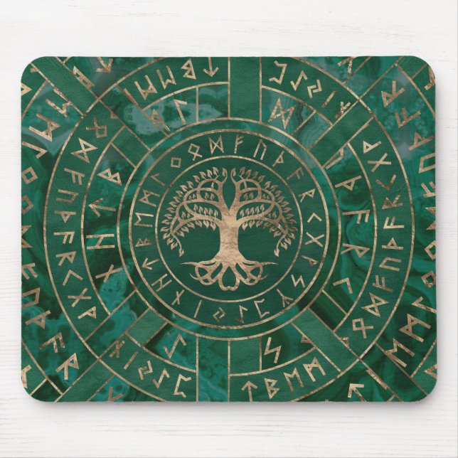 Tree of life -Yggdrasil and Futhark - Malachite Mouse Mat (Front)
