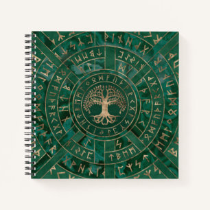 Tree of life -Yggdrasil and Futhark - Malachite Notebook