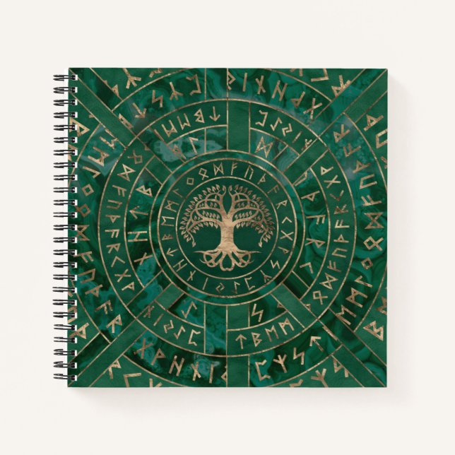 Tree of life -Yggdrasil and Futhark - Malachite Notebook (Front)