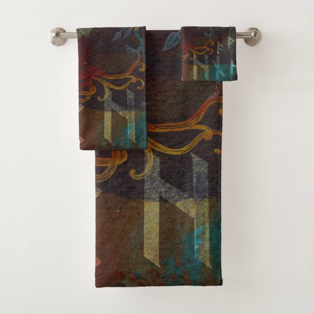 Tree of life  -Yggdrasil - and runes Bath Towel Set (Insitu)