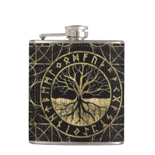 Tree of life  -Yggdrasil and  Runes Hip Flask