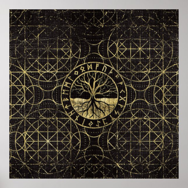 Tree of life  -Yggdrasil and  Runes Poster (Front)