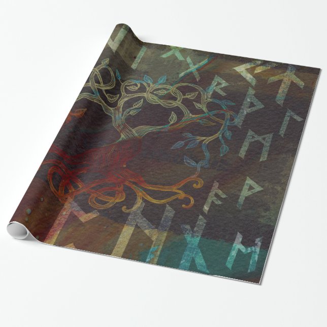 Tree of life  -Yggdrasil - and runes Wrapping Paper (Unrolled)
