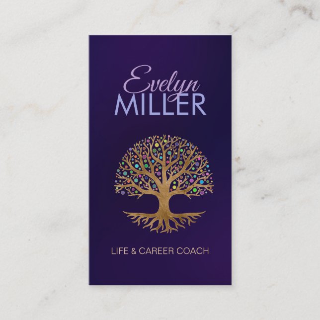 Tree of life - Yggdrasil - Colourful Dot Leaves Business Card (Front)