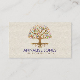 Tree of life - Yggdrasil - Colourful Dot Leaves Business Card