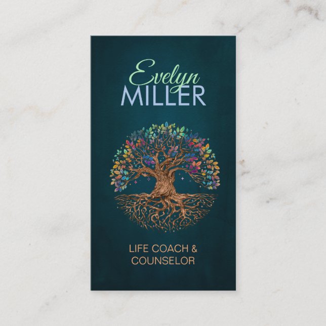 Tree of life - Yggdrasil - Colourful Leaves Business Card (Front)