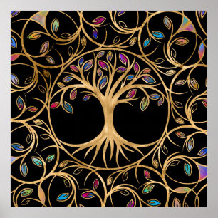 Tree of life - Yggdrasil - colourful leaves Poster