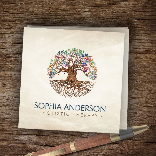 Tree of life - Yggdrasil - Colourful Leaves Square Business Card (Creator Uploaded)
