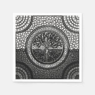 Tree of life - Yggdrasil- Dot Art Grayscale Napkin