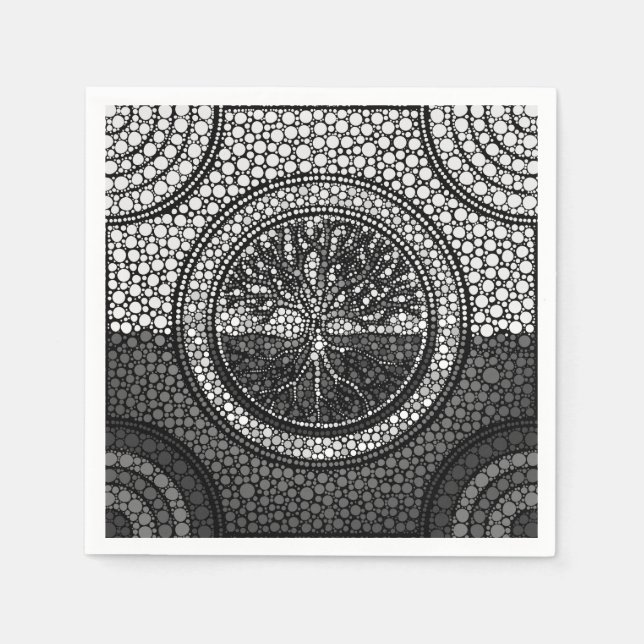 Tree of life - Yggdrasil- Dot Art Grayscale Napkin (Front)