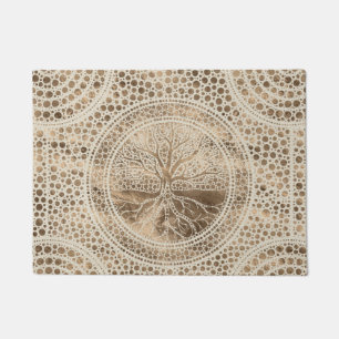 Tree of life - Yggdrasil- Dot Art Pastel Gold Doormat