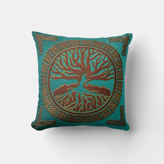 Tree of life  -Yggdrasil  - Embossed Faux Leather Cushion (Front)