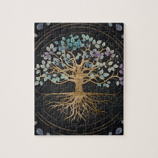Tree of life - Yggdrasil - Gold & Painted Texture Jigsaw Puzzle (Vertical)