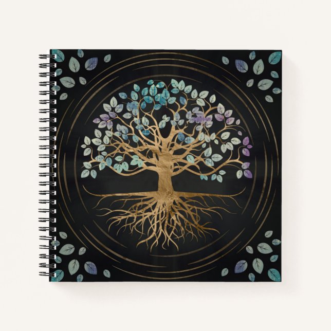 Tree of life - Yggdrasil - Gold & Painted Texture Notebook (Front)