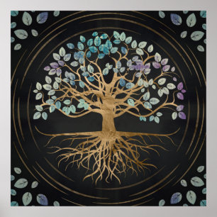 Tree of life - Yggdrasil - Gold & Painted Texture Poster