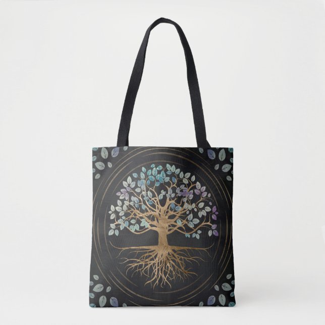 Tree of life - Yggdrasil - Gold & Painted Texture Tote Bag (Front)