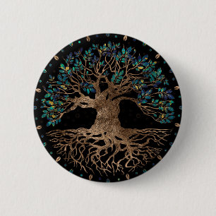 Tree of life -Yggdrasil Golden and Marble ornament 6 Cm Round Badge