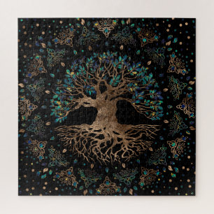 Tree of life -Yggdrasil Golden and Marble ornament Jigsaw Puzzle