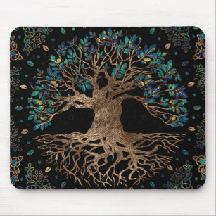 Tree of life -Yggdrasil Golden and Marble ornament Mouse Mat