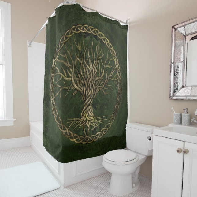 Tree of life -Yggdrasil -green and gold Shower Curtain (In Situ)