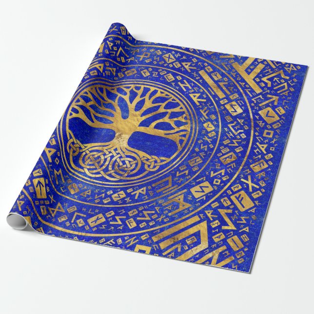 Tree of life -Yggdrasil - Lapis Lazuli Wrapping Paper (Unrolled)