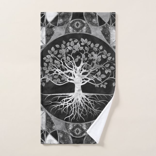 Tree of life - Yggdrasil - Marble and Gold Bath Towel Set (Hand Towel)