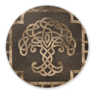 Tree of life -Yggdrasil on Celtic Pattern Ceramic Knob